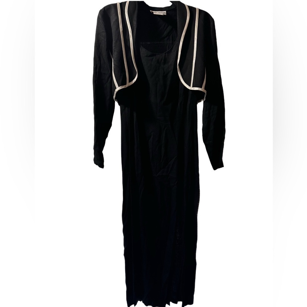 Just Choon Black 2 Piece Set Dress Jacket with White Stripes Vintage Classy 7